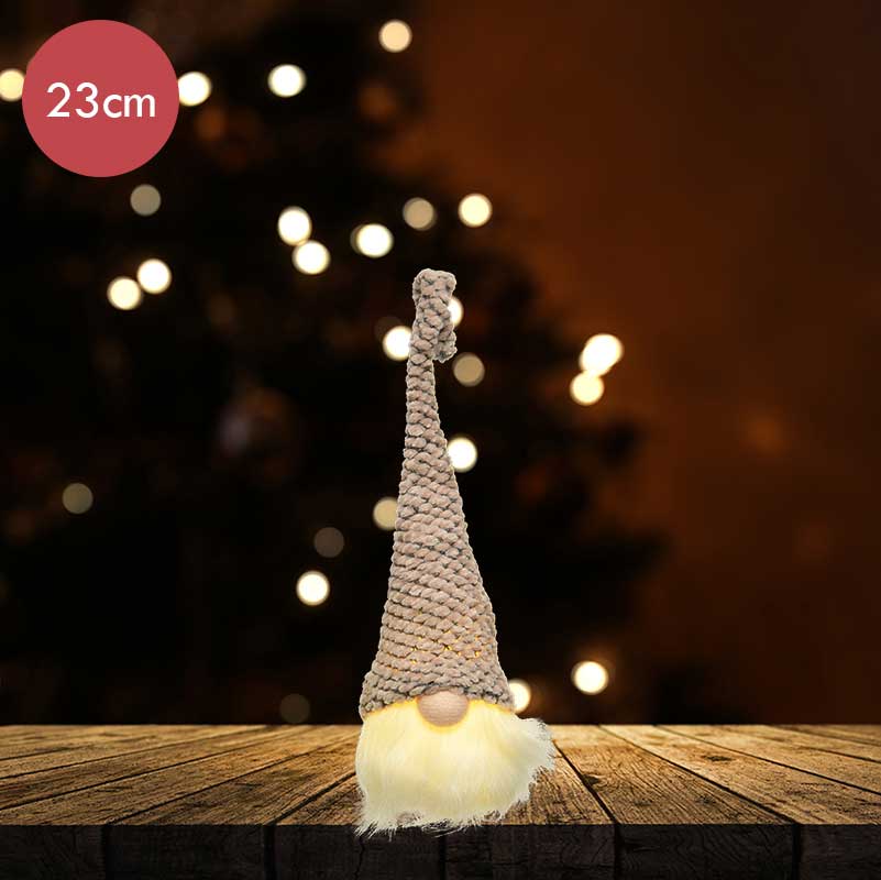 Gnoom hoofd roze met LED verlichting 23CM  -lichtkleur: Warm Wit -Werkt op batterijen -Met timer functie -Kerstdecoratie
