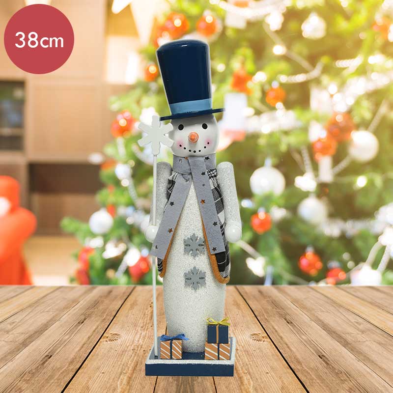 Houten sneeuwpop met sneeuwvlok en cadeautjes -38CM --Kerstdecoratie