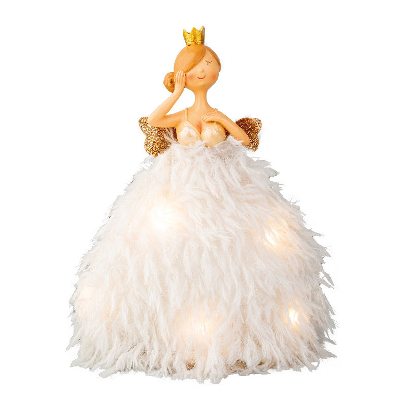 Engel met hand op wang en 4 LED lampjes op batterijen - 23CM Engel met hand op wang en 4 LED lampjes op batterijen - 23CM