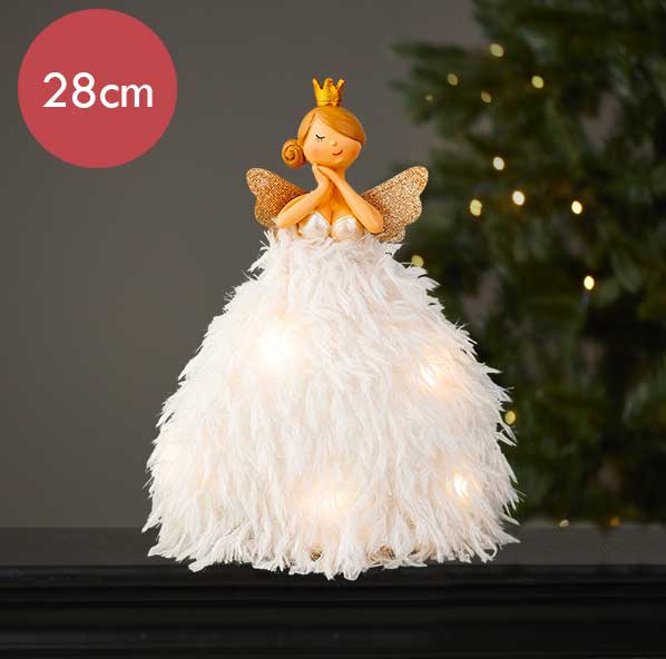Engel met hoofd op hand en 4 LED lampjes op batterijen -28CM    -lichtkleur: Warm Wit -Werkt op batterijen -Met timer functie -Kerstdecoratie