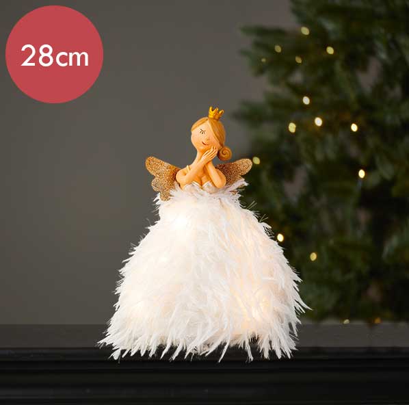 Engel met hoofd op handpalm en 4 LED lampjes op batterijen -28CM  -lichtkleur: Warm Wit -Werkt op batterijen -Met timer functie -Kerstdecoratie