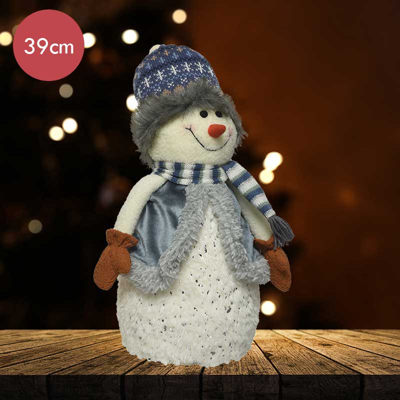 Sneeuwpop met bolle muts -39CM --Kerstdecoratie
