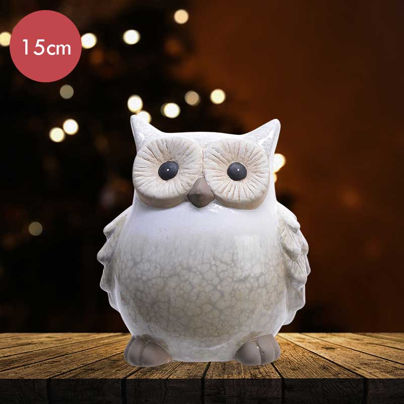 Terracotta uil zacht bruin -15CM --Kerstdecoratie