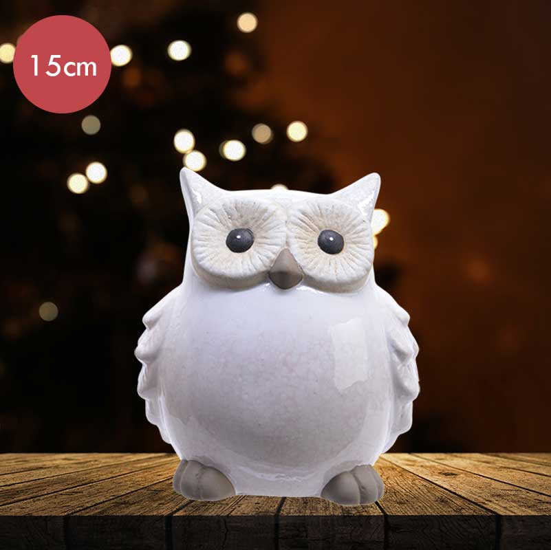 Terracotta uil zacht roze -15CM --Kerstdecoratie