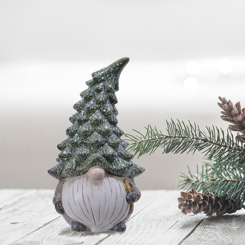 Terracotta gnoom met grote kerstboom en glitter - 18,5CM