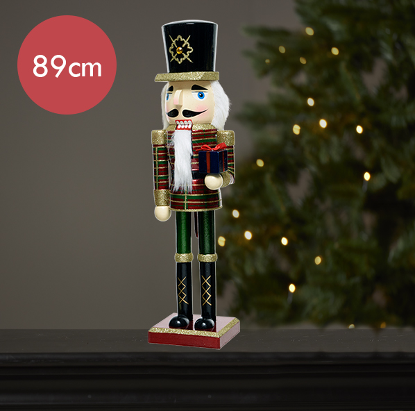 Notenkraker groen rood met cadeautje -89CM --Kerstdecoratie