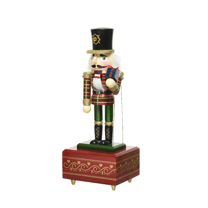 Muziekdoos met notenkraker groen rood met cadeautje - 30CM Muziekdoos met notenkraker groen rood met cadeautje - 30CM