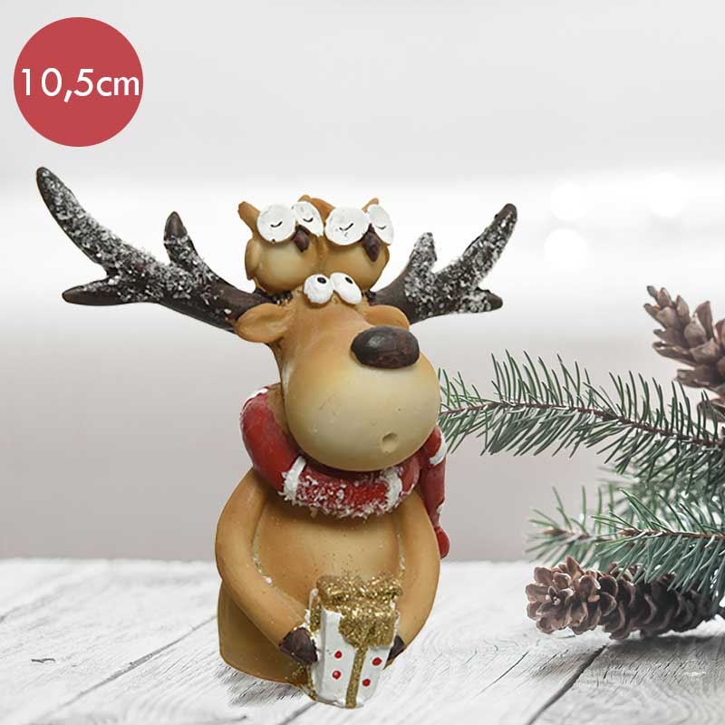 Hert met cadeautje -10,5CM --Kerstdecoratie