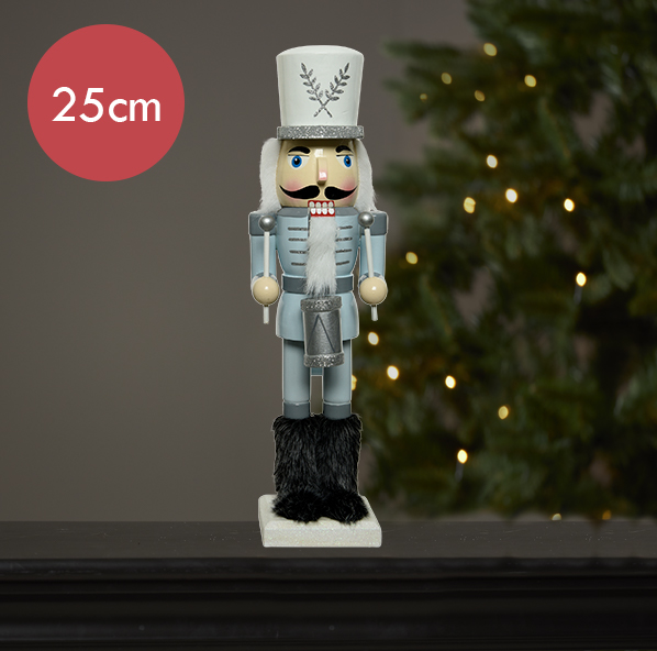 Notenkraker blauw grijs met trommel -25CM --Kerstdecoratie