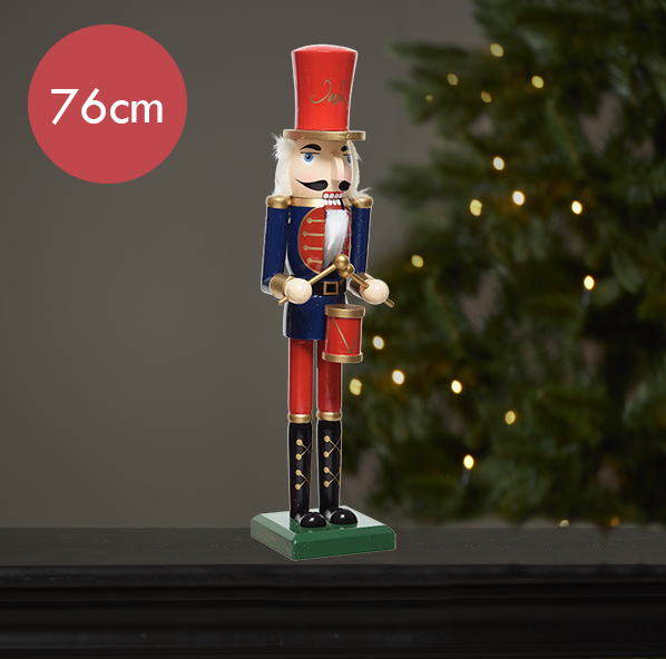 Notenkraker blauw groen met trommel -76CM --Kerstdecoratie