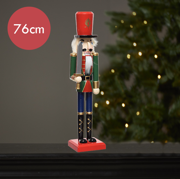 Notenkraker groen rood met zwaard -76CM --Kerstdecoratie