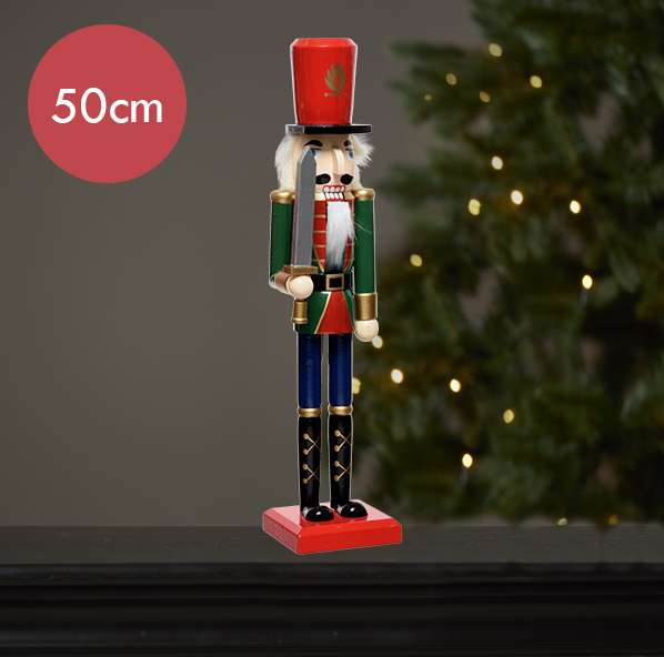 Notenkraker groen rood met zwaard -50CM --Kerstdecoratie