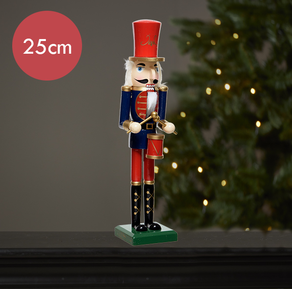Notenkraker blauw groen met trommel -25CM --Kerstdecoratie