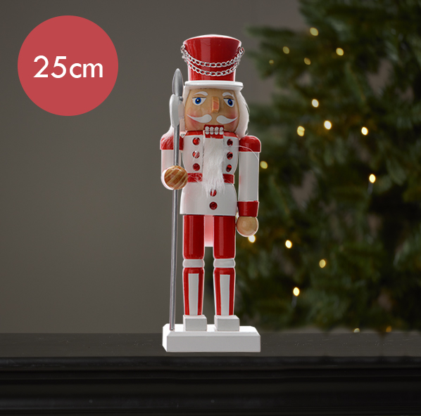Notenkraker wit rood met hoge hoed -25CM --Kerstdecoratie