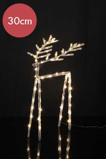Tafel rendier Icy -30cm -lichtkleur: Warm Wit -Werkt op batterijen -Met timer functie -Kerstdecoratie