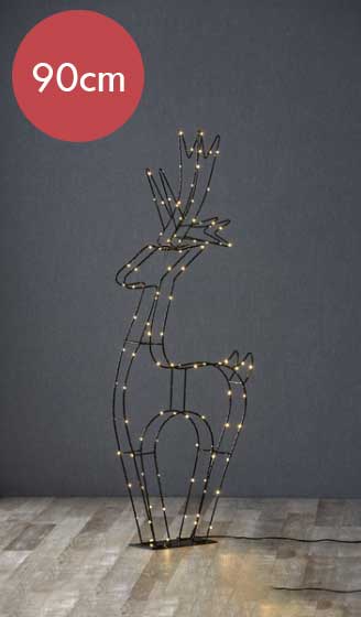 Rendier figuur Cupid -90cm -lichtkleur: Warm Wit -Werkt op batterijen -Met timer functie -Kerstdecoratie