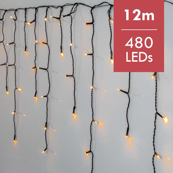 Gouden ijspegelverlichting -12meter -480leds -Ook geschikt voor buiten -lichtkleur: Super warm wit -met stekker -Kerstdecoratie