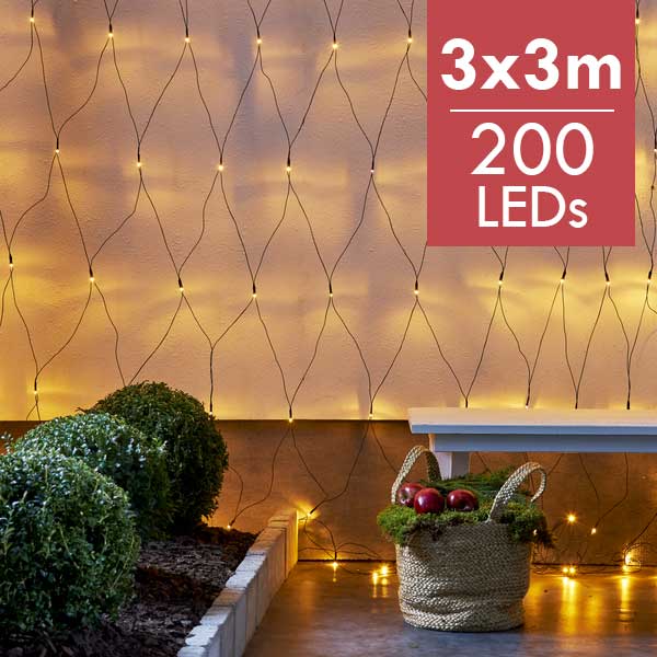 Gouden netverlichting 3x3meter -200leds -Ook geschikt voor buiten -lichtkleur: Super warm wit -met stekker -Kerstdecoratie