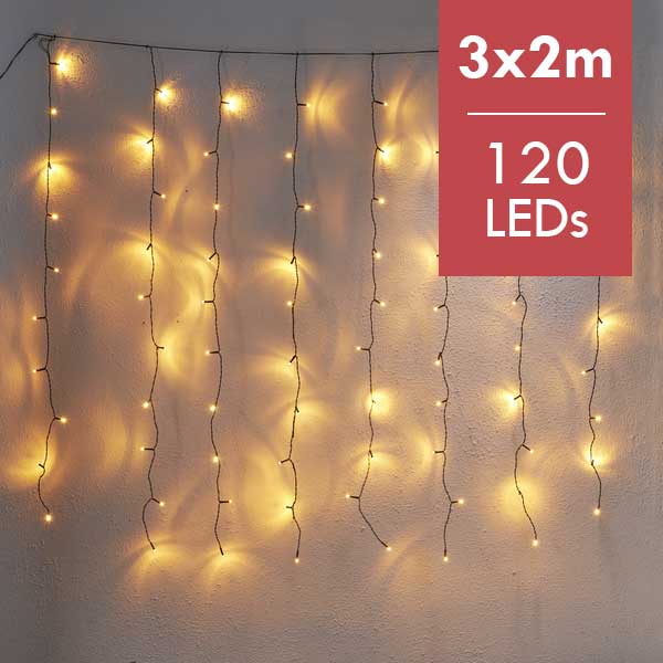 Gouden lichtgordijn 1,3x2meter -120leds -Ook geschikt voor buiten -lichtkleur: Super warm wit -met stekker -Kerstdecoratie