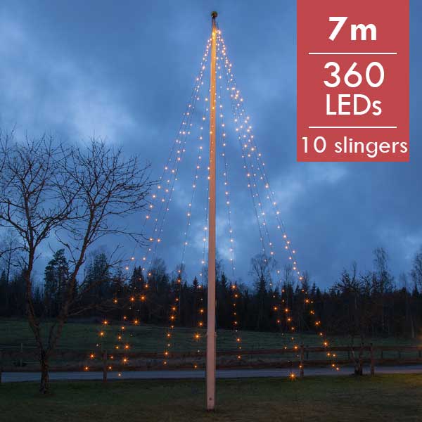 Gouden vlaggenmast verlichting 7meter -360leds -Ook geschikt voor buiten -lichtkleur: Super warm wit -met stekker -Kerstdecoratie