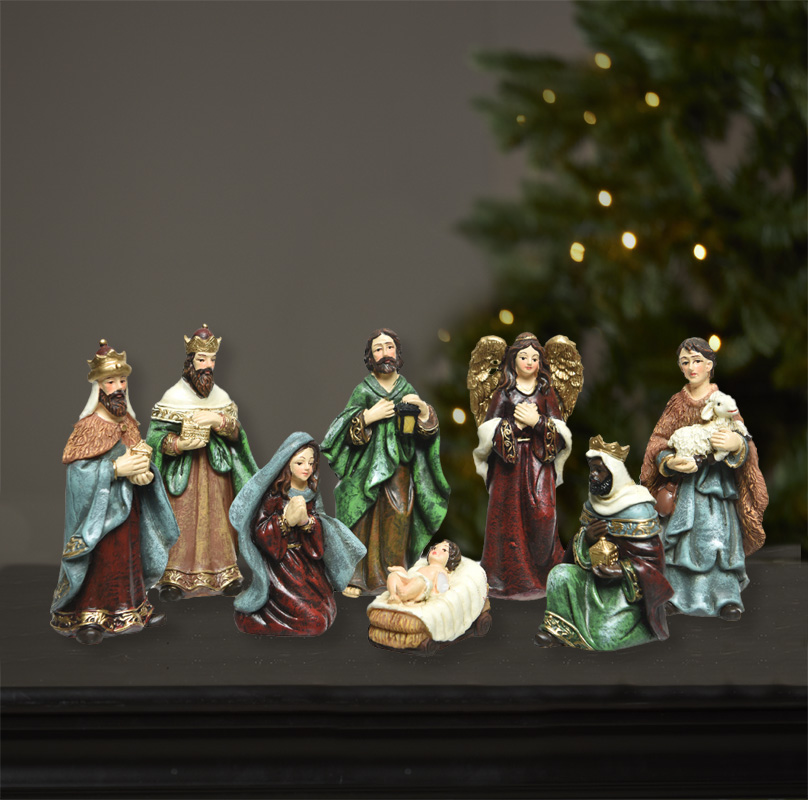Moageme Kerst Kerststal Scène, Traditionele Kerststal Ornamente Met Hars Figuren Standbeeld & Huis, Kerst Wieg Figuur Krippe Set Kerststal Manger Ornament Religieuze figuren Jezus Decoraties