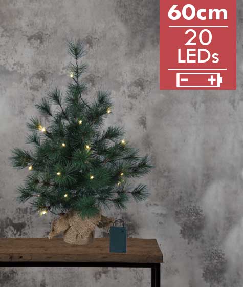 Mini Kerstboom Furu -60cm -lichtkleur: Warm Wit -Werkt op batterijen -Met timer functie -Kerstdecora