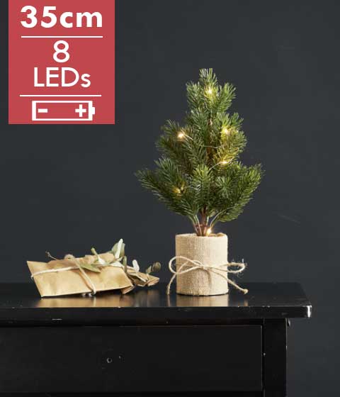 Mini Led Kerstboom Bodal 35cm -lichtkleur: Warm Wit -Werkt op batterijen -Met timer functie -Kerstdecoratie