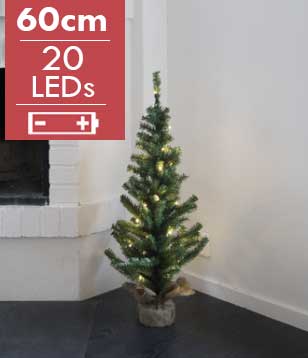 Mini Led Kerstboom Toppy 60cm -lichtkleur: Warm Wit -Werkt op batterijen -Met timer functie -Kerstdecoratie