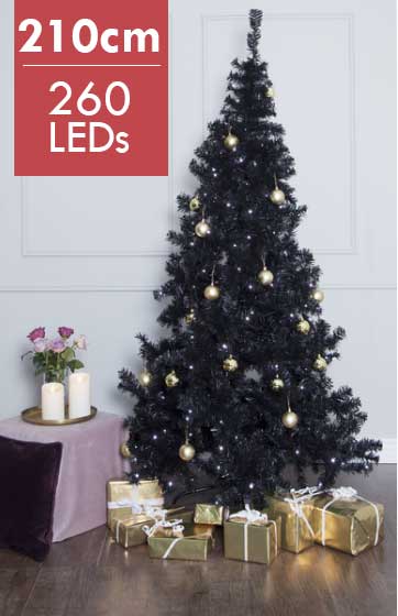 Kerstboom zwart Ottawa -210cm -260 leds -Ook geschikt voor buiten -lichtkleur: Wit licht -met stekker -Kerstdecoratie