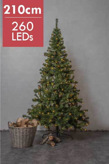 Kerstboom Ottawa -210cm -260 leds -Ook geschikt voor buiten -lichtkleur: Warm Wit -met stekker -Kerstdecoratie