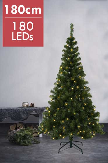 Kerstboom Ottawa -180cm -180 leds -Ook geschikt voor buiten -lichtkleur: Warm Wit -met stekker -Kers