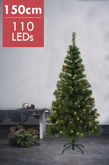 Kerstboom Ottawa -150cm -110 leds -Ook geschikt voor buiten -lichtkleur: Warm Wit -met stekker -Kerstdecoratie