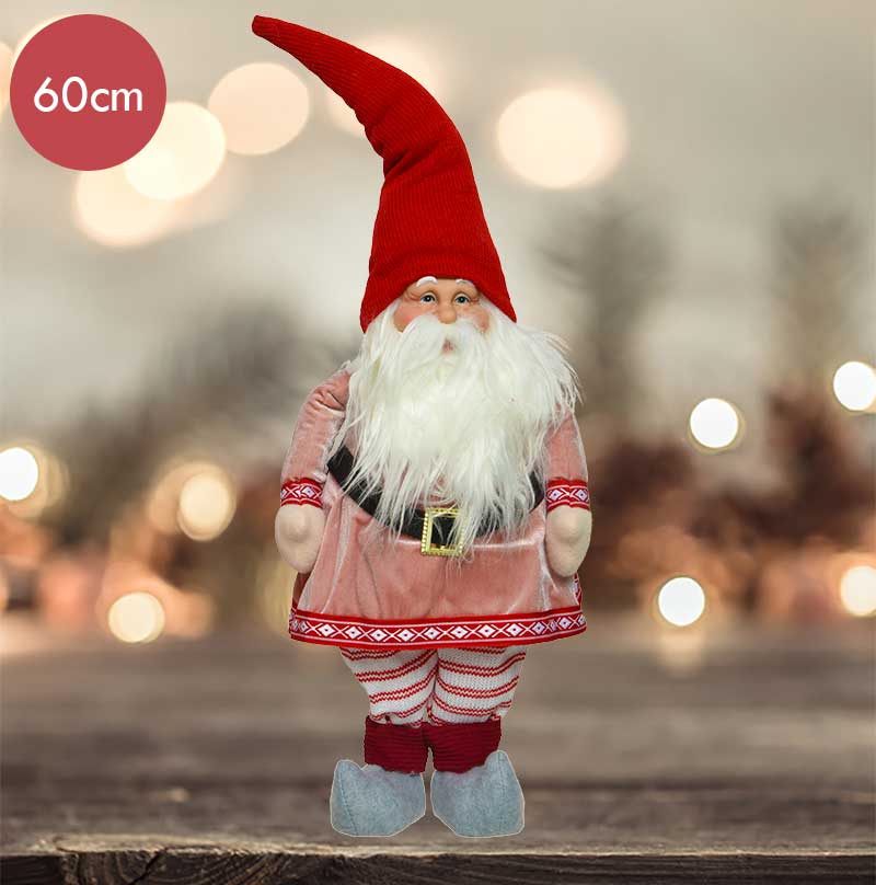 Polyester gnoom met rode muts -60CM --Kerstdecoratie