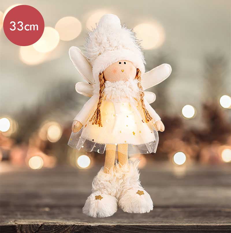 Engel met LED verlichting op batterijen -33CM  -lichtkleur: Warm Wit -Werkt op batterijen -Met timer functie -Kerstdecoratie