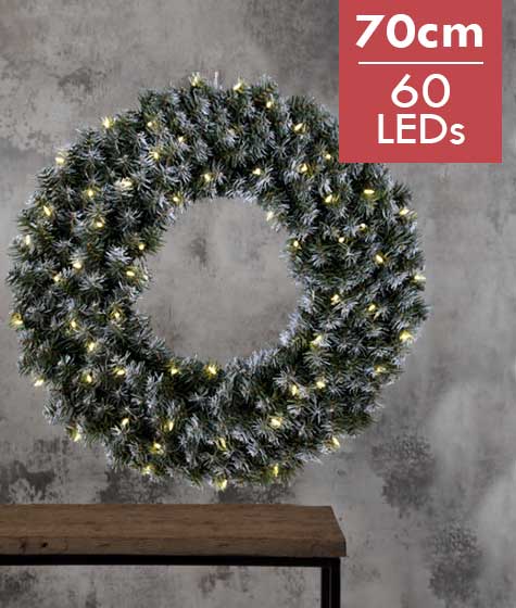 Verlichte Kerstkrans Edmonton 70cm -Ook geschikt voor buiten -lichtkleur: Warm Wit -met stekker -Kerstdecoratie