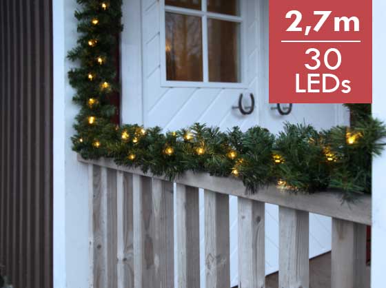 Guirlande Ottawa 270cm -30 leds -Ook geschikt voor buiten -lichtkleur: Warm Wit -met stekker -Kerstdecoratie