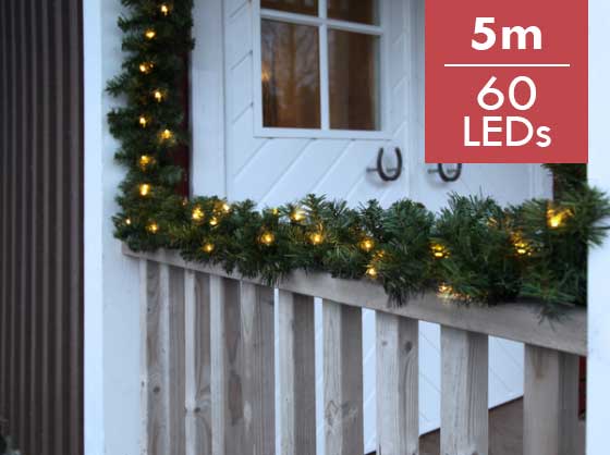 Guirlande Ottawa 500cm -60 leds -Ook geschikt voor buiten -lichtkleur: Warm Wit -met stekker -Kerstdecoratie
