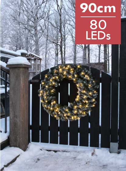 Grote verlichte Kerstkrans Edmonton 90cm -Ook geschikt voor buiten -lichtkleur: Warm Wit -met stekker -Kerstdecoratie