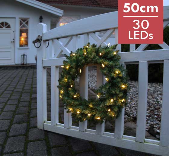 Verlichte Kerstkrans Calgary 50cm -Ook geschikt voor buiten -lichtkleur: Warm Wit -met stekker -Kerstdecoratie