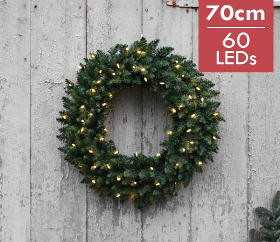 Verlichte Kerstkrans Calgary 70cm -Ook geschikt voor buiten -lichtkleur: Warm Wit -met stekker -Kerstdecoratie