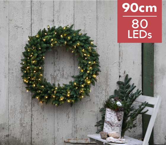 Verlichte Kerstkrans Calgary 90cm -Ook geschikt voor buiten -lichtkleur: Warm Wit -met stekker -Kerstdecoratie