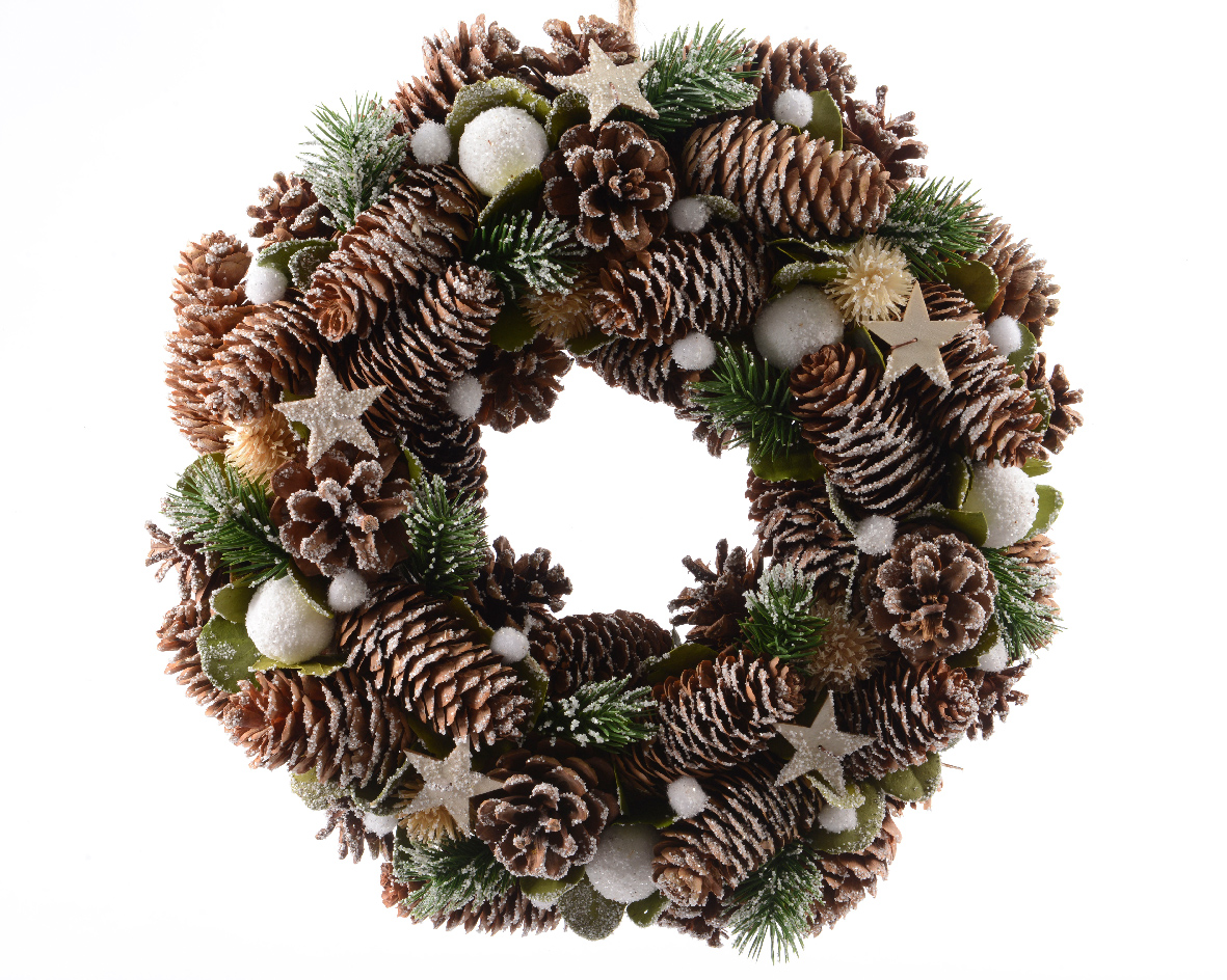 Decoratieve kerstkrans groen bruin met sterren - Ø 33CM Decoratieve kerstkrans groen bruin met sterren - Ø 33CM