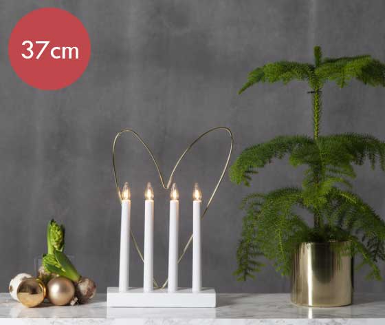 LED kandelaar -Glossy Heart -lichtkleur: Warm Wit -met stekker -Kerstdecoratie