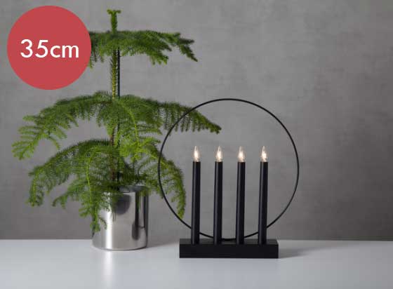 LED kandelaar Glossy Zwart -35cm -lichtkleur: Warm Wit -met stekker -Kerstdecoratie