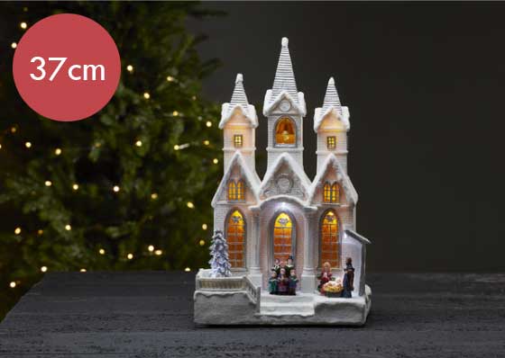 Kerstkerk Salisbury- 37cm -met muziek -lichtkleur: RGB -met stekker -Kerstdecoratie