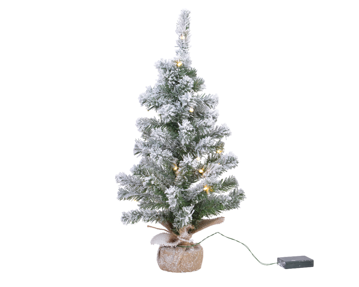 Kunstkerstboom met sneeuw op batterijen - 10 micro LED lampjes - 45CM