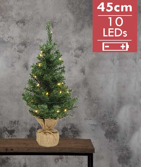 kunstkerstboom op batterij met 10 micro LED lampjes -45CM  -lichtkleur: Warm Wit -Werkt op batterijen -Met timer functie -Kerstdecoratie