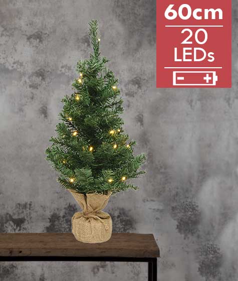 Kunstkerstboom Led 60CM -20 lampjes -lichtkleur: Warm Wit -Werkt op batterijen -Met timer functie -Kerstdecoratie