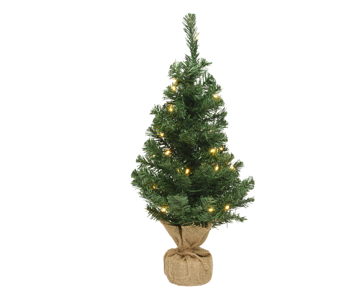 Kunstkerstboom met jute zak op batterijen - 35 micro LED lampjes - 75CM Kunstkerstboom met jute zak op batterijen - 35 micro LED lampjes - 75CM