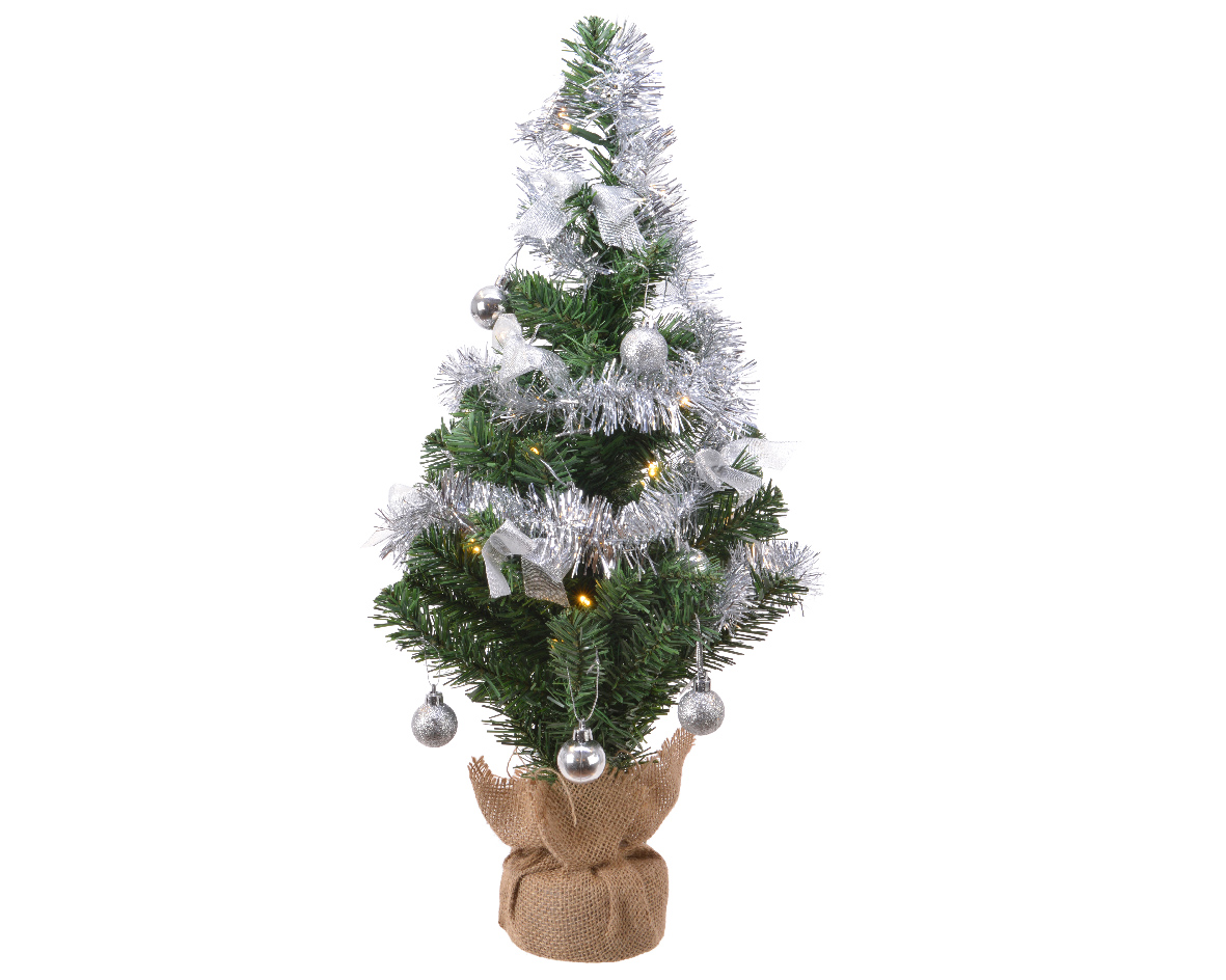 Kunstkerstboom met zilveren versiering op batterijen - 20 micro LED lampjes - 60CM Kunstkerstboom met zilveren versiering op batterijen - 20 micro LED lampjes - 60CM